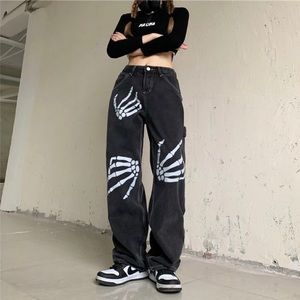 YesStyle High Waisted Wide Leg Skeleton Jeans
